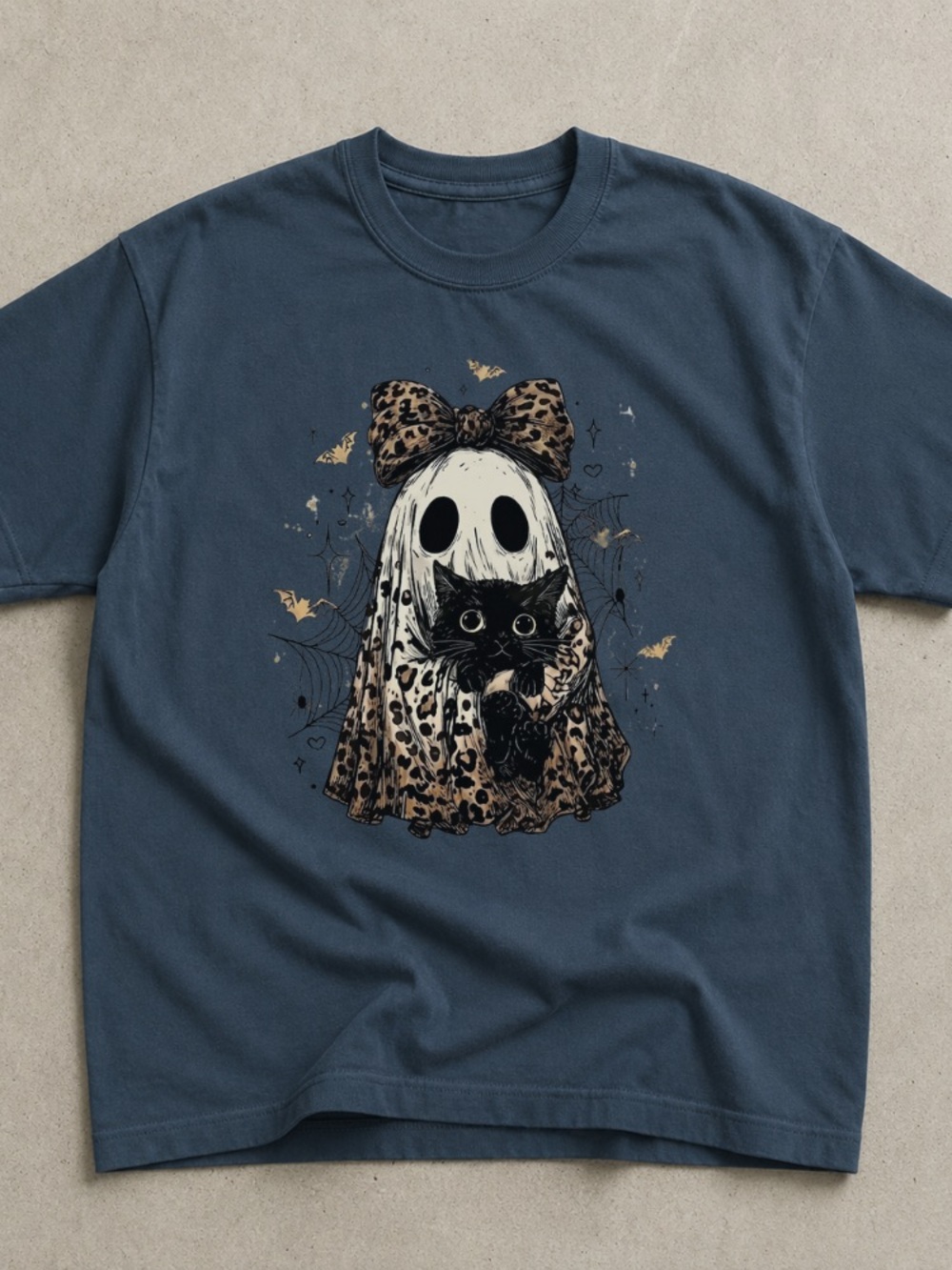 Cute Black Cat Ghost Halloween Graphic Tee